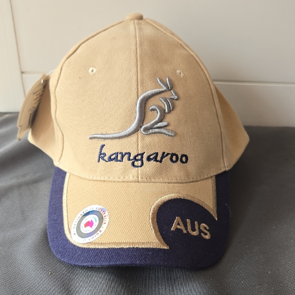 Kangaroo Embroidered AUS Baseball Cap - Tan & Navy